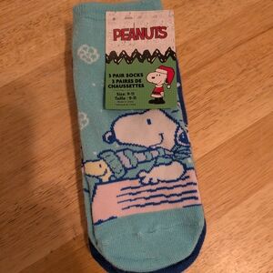 Peanuts Light Blue Snoopy Winter Crew Socks - 3 Pair Pack